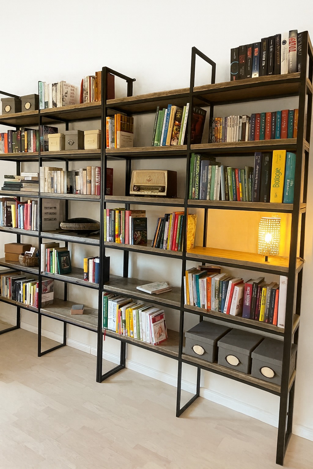 Großes Bücherregal 'Jetske' aus Stahl & Altholz – Maßanfertigung – Bild 3